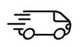 Fast moving shipping delivery truck line icon, free delivery sign, free and express shipping service icon linear, shipment van