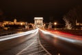 Fast moving traffic on the Lanchid Bridge in Budapest, Hungary