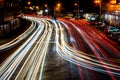 Fast moving traffic light trails, long exposure effect Royalty Free Stock Photo