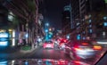 Fast moving traffic light trails at night in bangkok, Blur Royalty Free Stock Photo