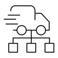 Fast moving truck with diagram below. Simple outline vector icon Royalty Free Stock Photo