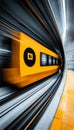 Fast Moving Yellow Train, Blurred Motion, Speed and Technology, Public Transportation Concept Royalty Free Stock Photo
