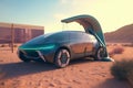 auto automotive futuristic transport drive transportation electric desert refueling car. Generative AI.