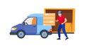 Fast Parcel Delivery: Driver Unloading Boxes from a Truck, vector design Generative AI Royalty Free Stock Photo
