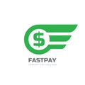 Fast pay - concept vector logo design. Dollar money creative icon. Mobile digital payment sign. Royalty Free Stock Photo