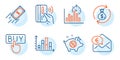 Fast payment, Money exchange and Piggy sale icons set. Euro money, Contactless payment and Buying signs. Vector