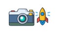 Fast Photo Editing Icon: Camera with Rocket, Quick Processing, vector design Generative AI Royalty Free Stock Photo
