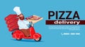 Fast Pizza Delivery Concept Chef Cook Riding Red Motor Bike