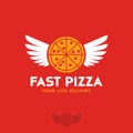 Fast Pizza logo. Pizza and wings are symbol of fast ordering and delivery.