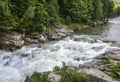 Fast Powerful flow of waterfall Probij on Prut river on a background of forest. Carpathian mountains, Ukraine Royalty Free Stock Photo