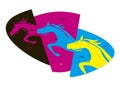 Fast printing concept, three jumping horses. Royalty Free Stock Photo