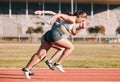 Fast, race and athletes running sprint in competition or fitness game and training for energy wellness on track. Sports Royalty Free Stock Photo