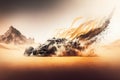 fast race car dangerous journey in desert racing double exposure