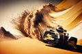 fast race car dangerous journey in desert racing double exposure