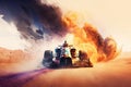 fast race car dangerous journey in desert racing double exposure