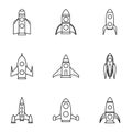 Fast rockets icons set, outline style