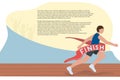 A fast runner crosses the finish line. Winner of a running competition. Athletics. Motivational banner, web page. Vector Royalty Free Stock Photo