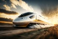 Fast and safe train moving ahead at high speed, generative ai Royalty Free Stock Photo