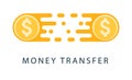 Fast send money transfer funds payment vector coin icon. Flying dollar money send logo