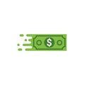 Fast send money transfer funds payment vector icon. Flying dollar money send logo