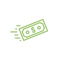 Fast send money transfer funds payment vector icon. Flying dollar money send logo