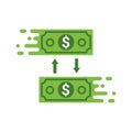 Fast send money transfer funds payment vector icon. Flying dollar money send logo Royalty Free Stock Photo