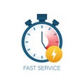 Fast service. Fast delivery icon, timely service, stopwatch. Vector stock illustration
