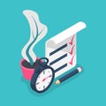 Fast service isometric icon. Stopwatch with checklist and completed tasks