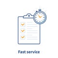 Fast service, simple solution, project management, improvement checklist, survey clipboard, enrollment concept, terms