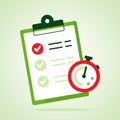 Fast service. Stopwatch with checklist and completed tasks isolated on blue background. Vector illustration