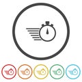 Fast service stopwatch icon. Set icons in color circle buttons