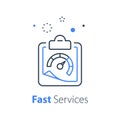 Fast services, clipboard line icon, short questionnaire, quick survey