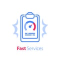 Fast services, clipboard and speedometer, training course, quick solution