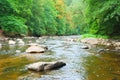 Fast shallow river flowing through a green valley Royalty Free Stock Photo