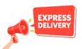 Fast Shipping Concept with a Hand Holding a Megaphone Announcing Express Delivery Royalty Free Stock Photo