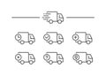 Fast shipping delivery truck. Set of Line icons. Vector illustration