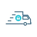 Fast shipping icon, delivery truck icon with padlock sign. Fast shipping icon and security, protection, privacy symbol