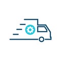 Fast shipping icon, delivery truck icon with settings sign. Fast shipping icon and customize, setup, manage, process symbol