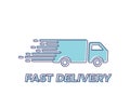 Fast Shipping service Icon with truck driving fast. Vector trendy outline illustration for express delivery concepts Royalty Free Stock Photo