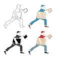 Vector flat illustration of courier work with package. Hurried man with a box in his hand. Courier with a box in his hands