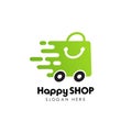 fast shopping logo design stock. happy shop logo design template