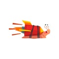 Fast snail, funny cartoon mollusk character with turbo rocket speed booster vector Illustration on a white background