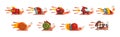 Fast Snails Funny Mollusk Characters with Turbo Rocket Speed Booster Vector Set