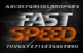 Fast Speed alphabet font. Wind effect type letters and numbers on dark polygonal background.
