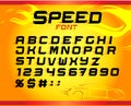 Fast speed english alphabet letters, numbers, symbols for your design. Fast speed font. Vector design template elements for your a