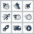 Fast Speed and Quickness Related Vector Icons