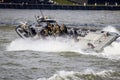 Fast speedboat with Dutch Marines during an assault demo at the World Harbor Days in Rotterdam. September, 3, 2016