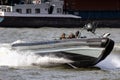 Fast speedboat with Dutch Marines during an assault demo at the World Harbor Days in Rotterdam. September, 3, 2016