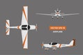 Fast sports airplane on gray background. View from above, front, side. Aircraft for training. Plane for flight academy