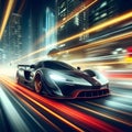 fast sports car nighttime city driving Royalty Free Stock Photo